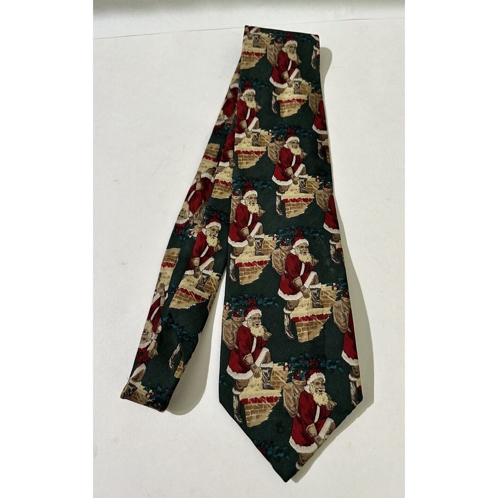 Neiman-Marcus Men's Tie Silk Necktie Dark Red Santa‎ Christmas Tie